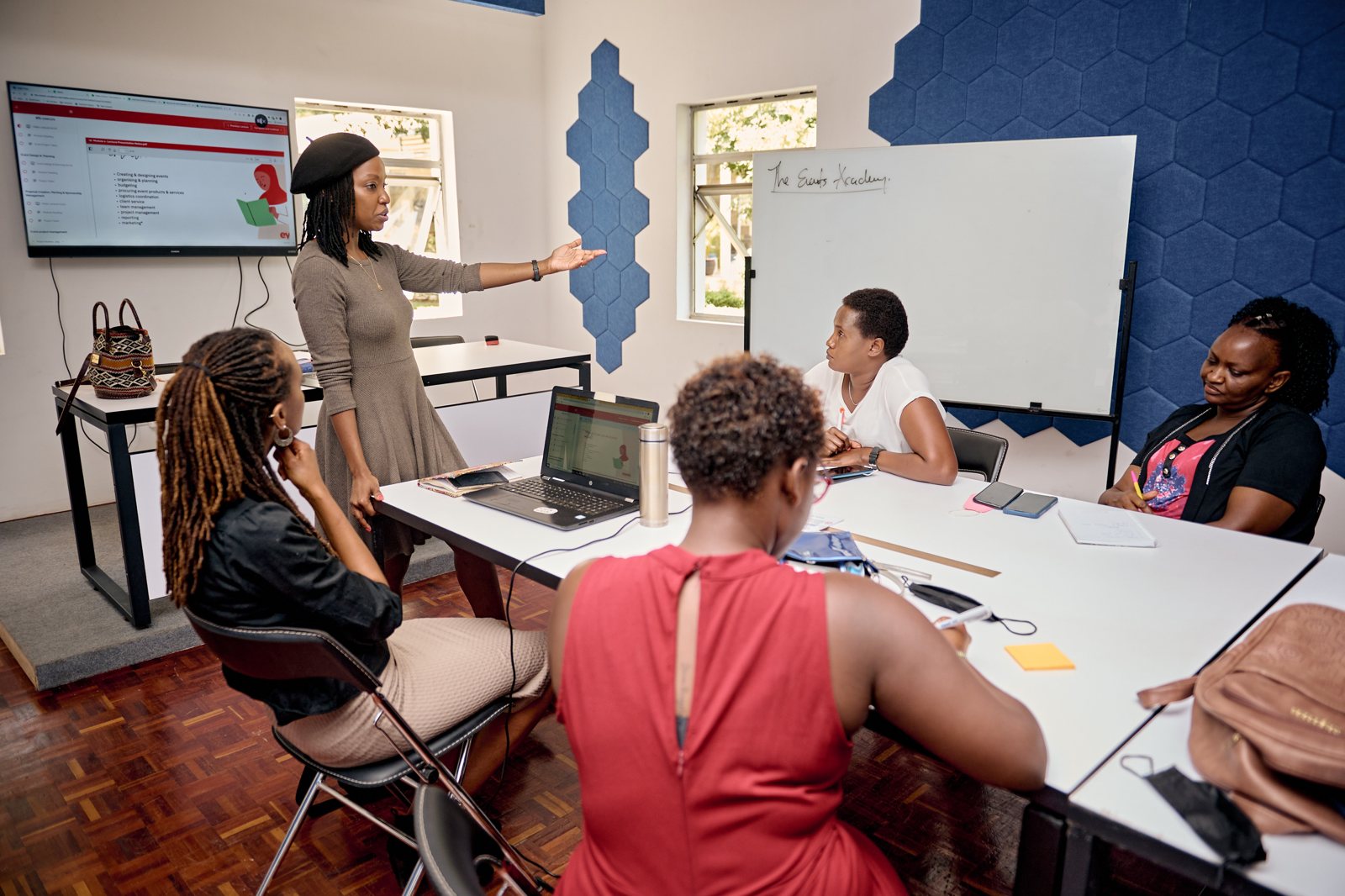 A trainer leading a class at The Events Academy in Nairobi