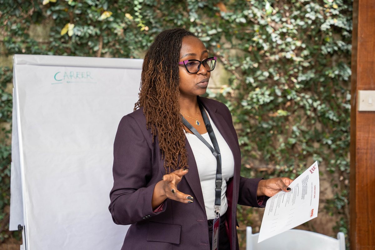 A facilitator leading the career track workshop